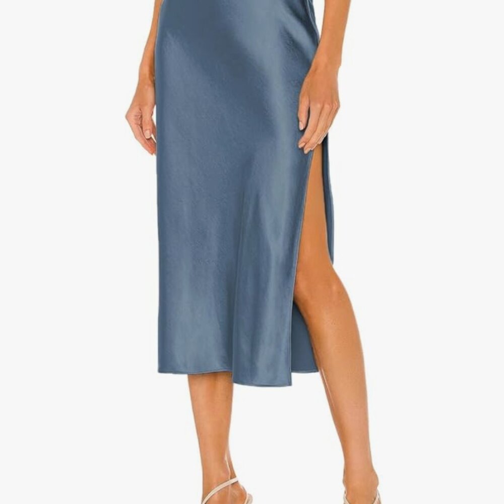 Women's Satin Silk High Waist Slit Midi Skirt Elastic - Medium - NWOT